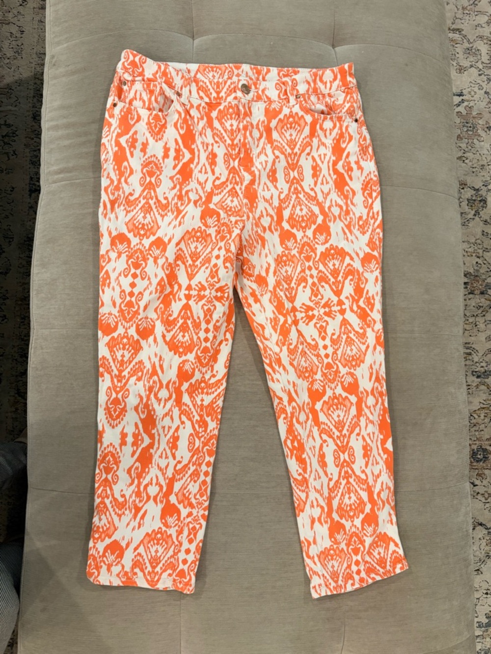 Chico's Orange and White Ikat Cropped Pants